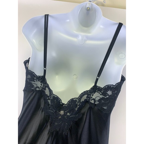 Victorias Secret Long Black Lace Satin Gown High Slit V-Neck Adjustable Medium - Picture 6 of 11